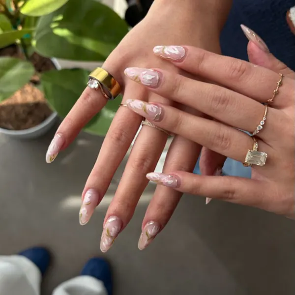 Pink almond nail art